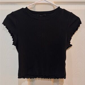 Forever 21 Black Ribbed Cap Sleeve Crop Top